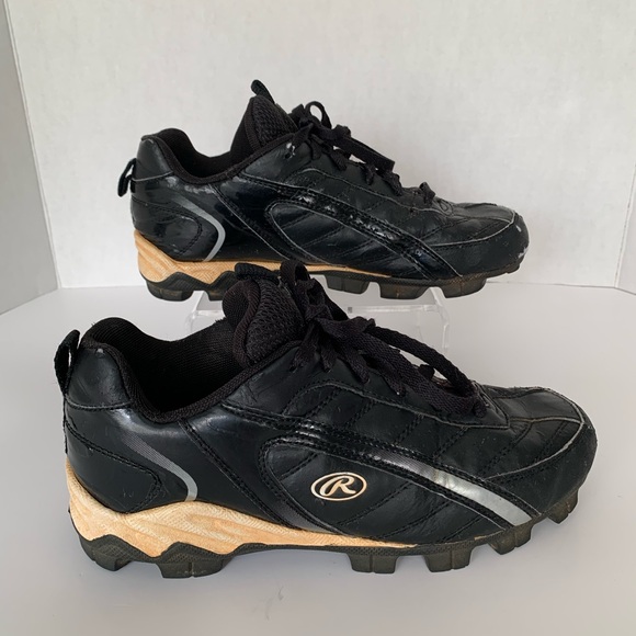 Rawlings Baseball Cleats Lace Up Black Boys Size 5 - Picture 2 of 16